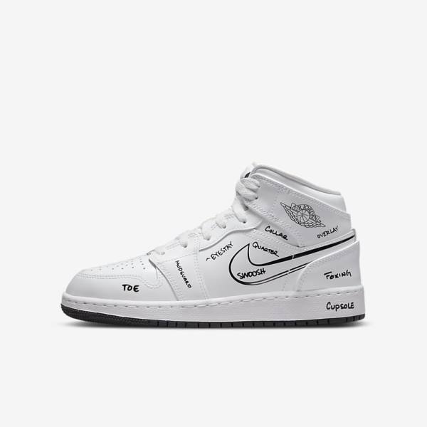 Nike Air Jordan 1 Stredne Older Jordan Tenisky Detske Biele Čierne | NK396UZB