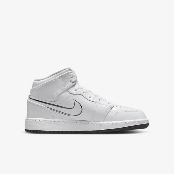 Nike Air Jordan 1 Stredne Older Tenisky Detske Biele Čierne | NK075KYE