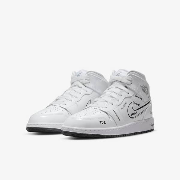 Nike Air Jordan 1 Stredne Older Tenisky Detske Biele Čierne | NK075KYE