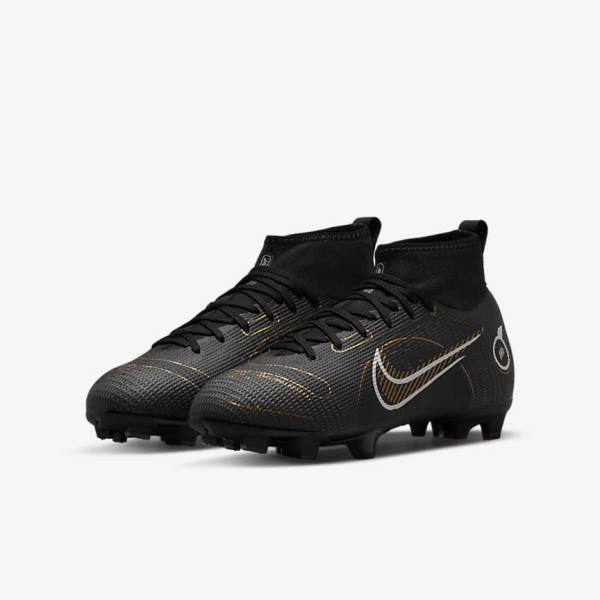 Nike Jr. Mercurial Superfly 8 Pro FG Younger and Older Firm-Grounds Kopačky Detske Čierne Metal Strieborne Siva Metal Zlate | NK864IBF