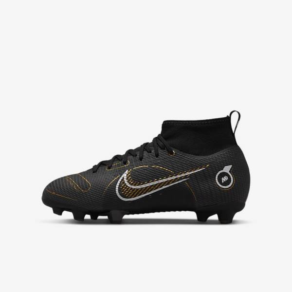 Nike Jr. Mercurial Superfly 8 Pro FG Younger and Older Firm-Grounds Kopačky Detske Čierne Metal Strieborne Siva Metal Zlate | NK864IBF