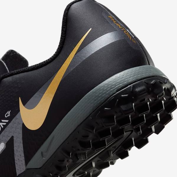 Nike Jr. Phantom GT2 Academy TF Older Turf Kopačky Detske Čierne Metal Zlate Tmavo Siva Metal Tmavo Siva | NK809CJH