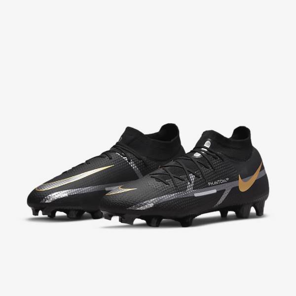 Nike Phantom GT2 Pro Dynamic Fit FG Firm-Ground Kopačky Damske Čierne Metal Zlate Metal Strieborne Metal Tmavo Siva | NK031VOS