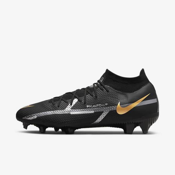 Nike Phantom GT2 Pro Dynamic Fit FG Firm-Ground Kopačky Damske Čierne Metal Zlate Metal Strieborne Metal Tmavo Siva | NK031VOS