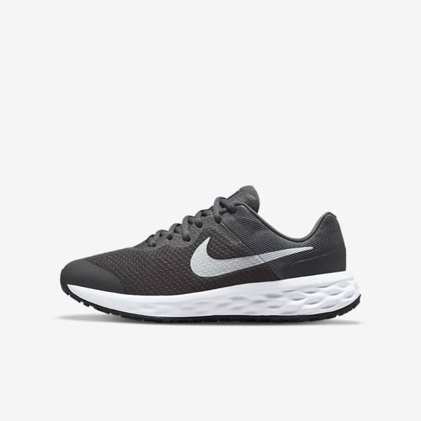 Nike Revolution 6 Older Cestne Bežecké Tenisky Detske Siva Biele | NK890SPN