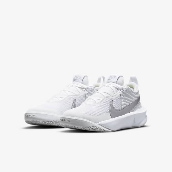 Nike Team Hustle D 10 Older Basketbalove Tenisky Detske Biele Metal Strieborne | NK381JRF