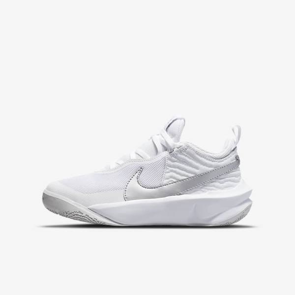 Nike Team Hustle D 10 Older Basketbalove Tenisky Detske Biele Metal Strieborne | NK381JRF