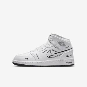 Nike Air Jordan 1 Stredne Older Tenisky Detske Biele Čierne | NK075KYE