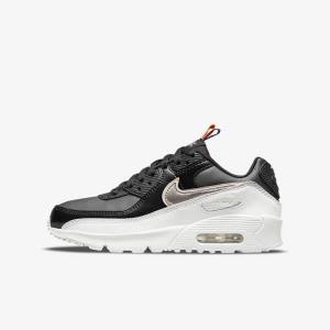 Nike Air Max 90 LTR SE Older Tenisky Detske Čierne Biele Metal Modre Siva | NK591DCM