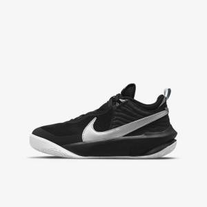 Nike Team Hustle D 10 Older Basketbalove Tenisky Detske Čierne Biele Metal Strieborne | NK561TQJ